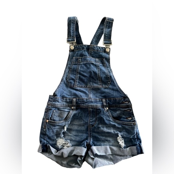 Dollhouse Women’s Shortalls - Basic Stretch Denim Jean Shorts Overalls Size 5 - Picture 6 of 16